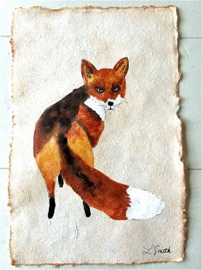 Original Watercolor Fox Painting,